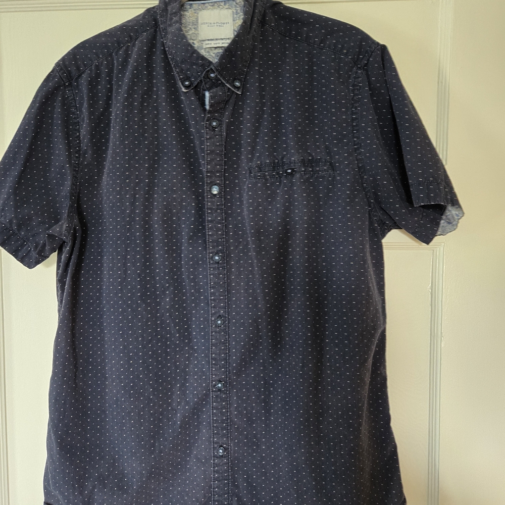 Denim & Flower Navy Short-Sleeve Dot Button-Down Shirt
